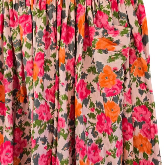 Vintage Floral Maxi Skirt Handmade Gathered Waist Pink & Orange Pattern - Picture 5 of 7